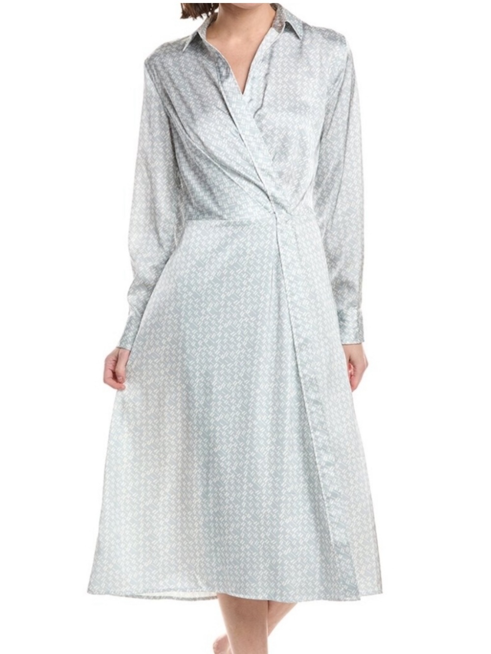 Rag & Bone NEW $598 Danica Satin Wrap Shirt Dress SZ 2 Silver Gray Jacquard Midi